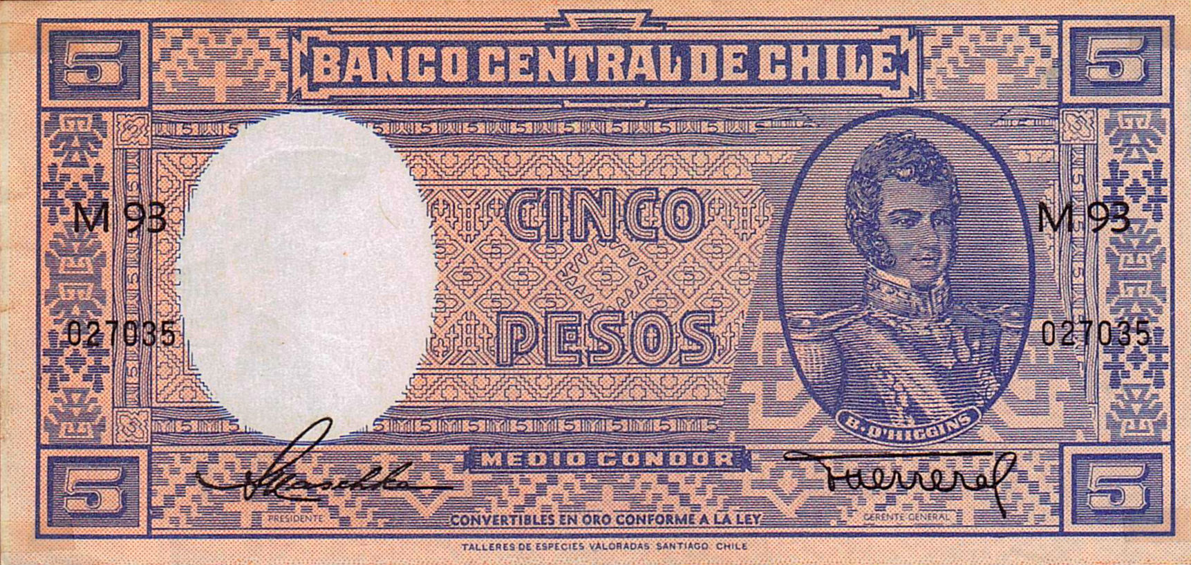 Chile 5 1947 UNC P-110/4 [Sequance X4]